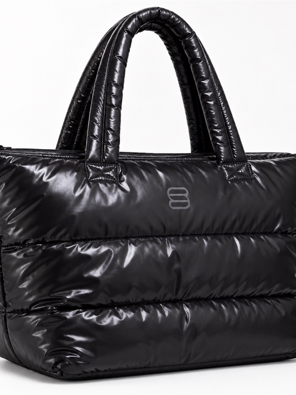 Black Aritzia The Super Puff Large Tote Bag Black Hi-Gloss Puffer Zip Handbag